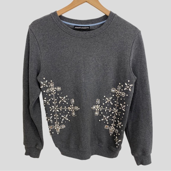 Hemant & Nandita Grey Sweatshirt with Crystal Jewel Embellishments - Picture 7 of 7